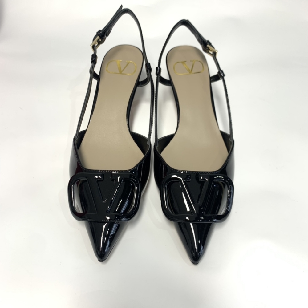 VLOGO BLACK PATENT LEATHER SLINGBACK FLATS